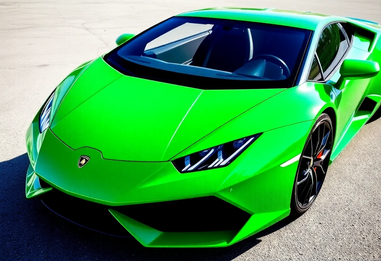 Lamborghini Huracán, vue de face, couleur verte éclatante